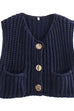 Meridress Gold Buttons Pocketed Chunky Sweater Vest