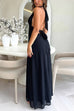 Meridress Deep V Neck Halter Tie Knot Backless Slit Maxi Dress