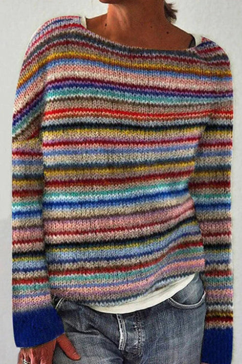 Meridress Crewneck Vibrant Rainbow Chunky Knit Sweater(in 4 Patterns)