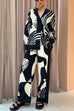 Meridress Graphic Printed Long Sleeve Blouse Shirt Wide Leg Pants 2 Pieces Set