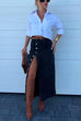 Meridress High Rise Button Down Slit Denim Skirt