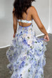 Meridress V Neck Backless Cut Out Ruffle Trim Slit Floral Maxi Cami Dress