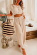 Meridress Drawstring Hem Crop Top Wide Leg Pants Loungewear Set