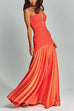 Meridress Mesh V Neck Strapless Splice Flare Maxi Party Dress