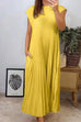 Meridress Cap Sleeves Pocketed Loose Pleated Maxi Dress