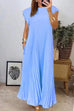 Meridress Cap Sleeves Pocketed Loose Pleated Maxi Dress