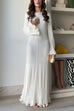 Meridress Bell Sleeves Back Lace-up Ruffle Trim Maxi Dress