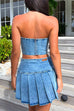 Meridress Crop Tube Top High Rise Slit Pleated Mini Skirt Denim Set