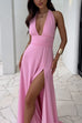 Meridress Deep V Neck Halter Tie Knot Backless Slit Maxi Dress