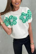 Meridress Crewneck Short Sleeves 3D Flower Sweater Top