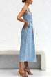 Meridress Distressed Button Down Pocketed Denim A-line Midi Cami Dress