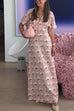 Meridress V Neck Short Sleeves Floral Print Maxi Holiday Dress