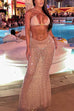 Meridress Sheer Embellished Long Sleeves Crop Top and Mermaid Maxi Skirt Set