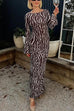 Meridress Boat Neck Bell Sleeves Animal Print Maxi Dress