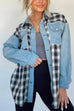 Meridress Button Up Pocketed Plaid Splice Shacket