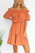 Off Shoulder Short Sleeves Tie Waist Ruffle Dress