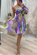 Meridress Ruched One Shoulder Waisted Floral Print Flowy Dress