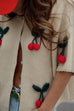 Meridress Short Sleeves Button Up Cherry Decorative Knit Sweater