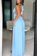 Meridress Deep V Neck Halter Tie Knot Backless Slit Maxi Dress