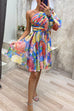 Meridress Ruched One Shoulder Waisted Floral Print Flowy Dress