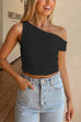 Meridress Asymmetrical Shoulder Ruched Crop Top