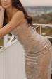 Meridress Strapless Tube Back Slit Rhinestone Maxi Party Dress