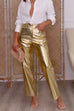 Meridress High Waist Straight Leg Shiny Faux Leather Pants