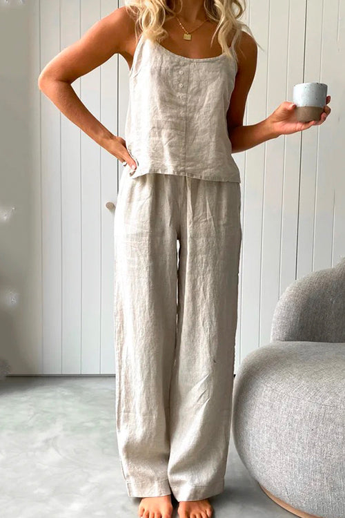 Meridress Cotton Linen Cami Top Wide Leg Pants Loungewear Set