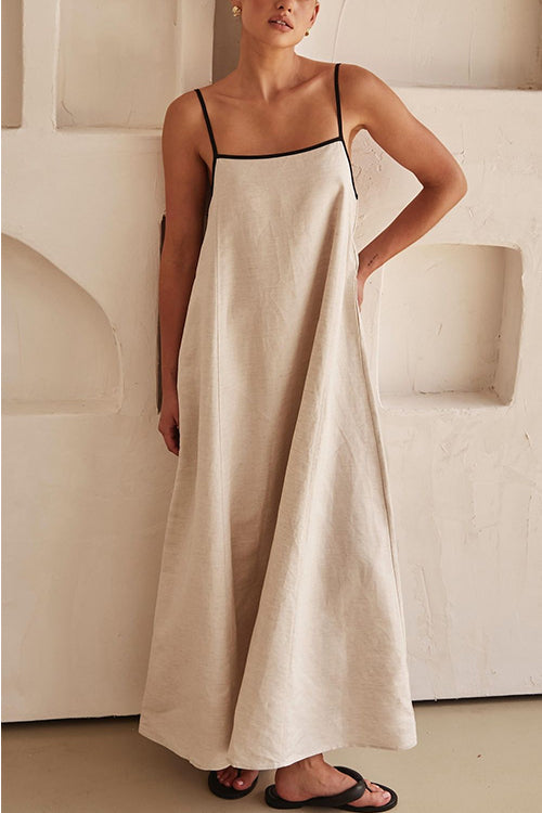 Meridress Adjustable Strap Backless Cotton Linen Maxi Dress