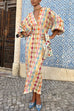 Meridress V Neck Lantern Sleeves Geometric Print Maxi Dress