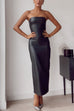 Strapless Tube Faux Leather Pencil Maxi Dress