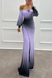 Meridress Off Shoulder Ruched Waist Gradient Tie Dye Wrap Maxi Dress