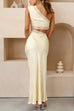 Meridress One Shoulder Lace Trim Cut Out Sleeveless Maxi Dress