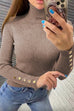 Meridress Turtleneck Gold Buttons Ribbed Knit Top