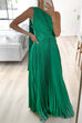 Meridress Draped One Shoulder Waisted Pleated Maxi Party Dress