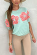 Meridress Crewneck Short Sleeves 3D Flower Sweater Top