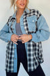 Meridress Button Up Pocketed Plaid Splice Shacket