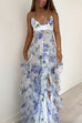 Meridress V Neck Backless Cut Out Ruffle Trim Slit Floral Maxi Cami Dress