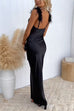 Meridress Feather Straps Backless Solid Maxi Party Dress