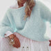 Meridress Solid Boat Neck Fluffy Knitting Sweater