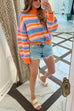 Meridress Crewneck Color Block Striped Loose Fit Sweater