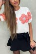 Meridress Crewneck Short Sleeves 3D Flower Sweater Top