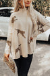 Meridress High Neck Side Slit Cheetah Pattern Sweater