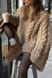 Meridress Round Neck Oversized Cable Knit Sweater