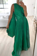 Meridress Draped One Shoulder Waisted Pleated Maxi Party Dress