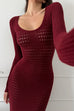 Meridress Long Sleeves Hollow Out Crochet Knit Midi Dress