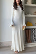 Meridress Bell Sleeves Back Lace-up Ruffle Trim Maxi Dress