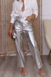 Meridress High Waist Straight Leg Shiny Faux Leather Pants