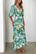 V Neck Lantern Sleeves Waisted Floral Print Maxi Dress