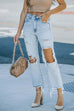 Meridress Raw Hem Ripped Hole Cropped Jeans